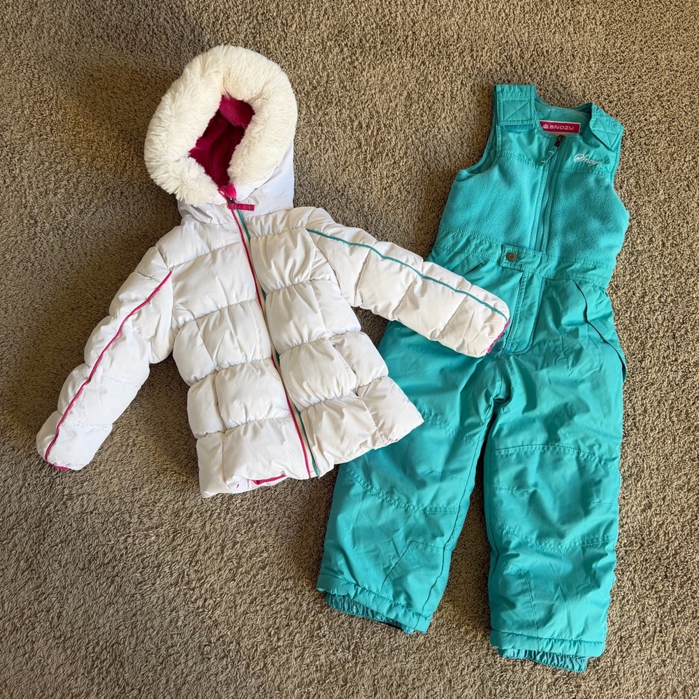 EUC Snozu White & Teal Snowsuit Set Sz5